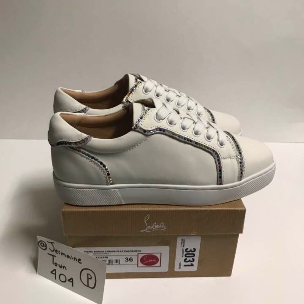 Christian Louboutin Vieira Bordo Strass Flat Size 6 Women White Diamond Stones